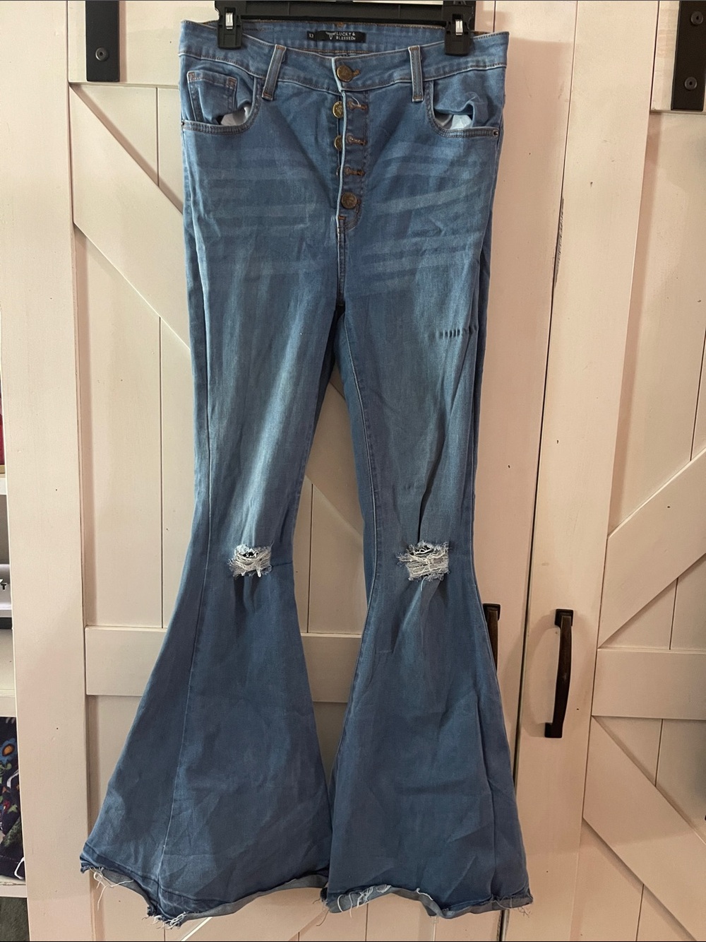 Lucky & Blessed Distressed Light Blue Flare Jeans